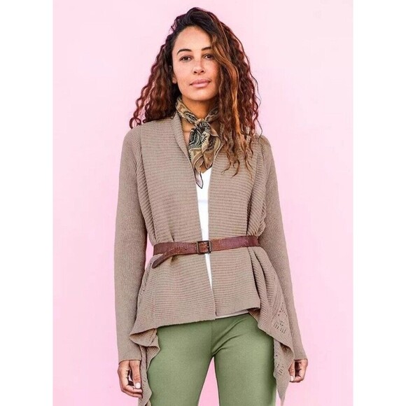 MATILDA JANE M Lets Get Away Crochet Cashmere Blend Open Cardigan Beige Boho - Picture 9 of 16